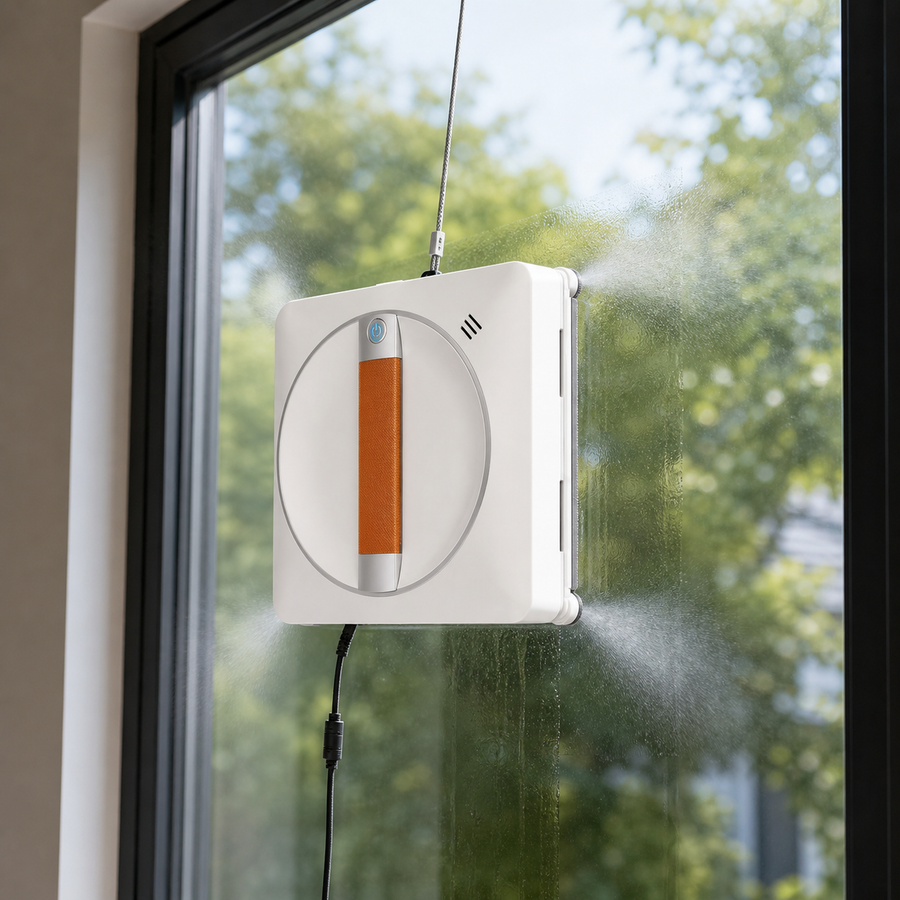Robot lave-vitres Novéa — double pulvérisation sur une vitre
