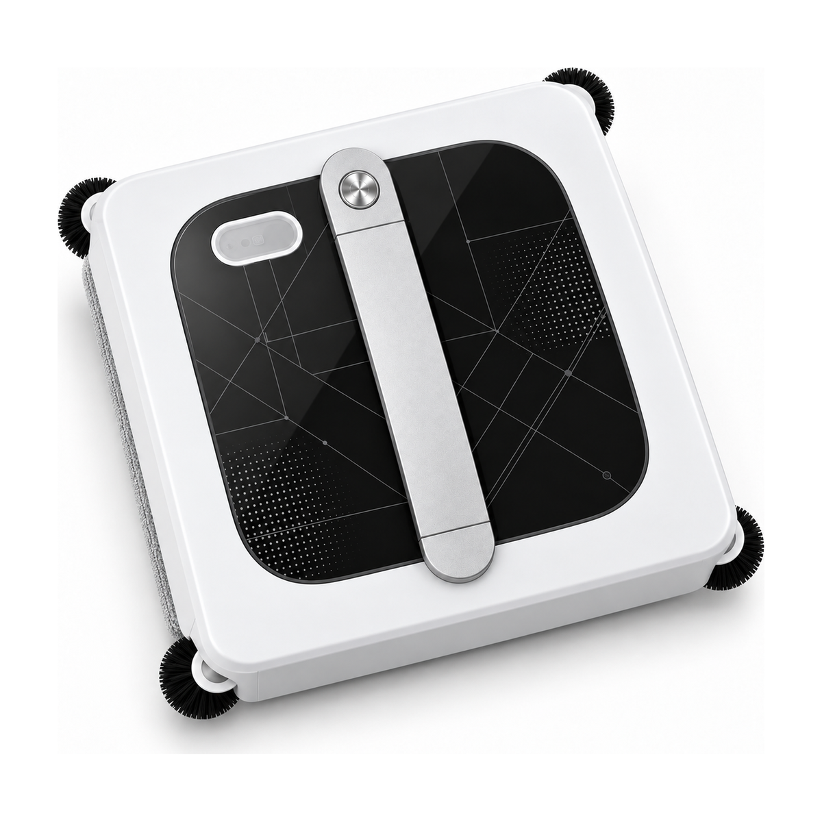 Robot lave-vitres Clairis carré blanc et noir, vu de trois quarts