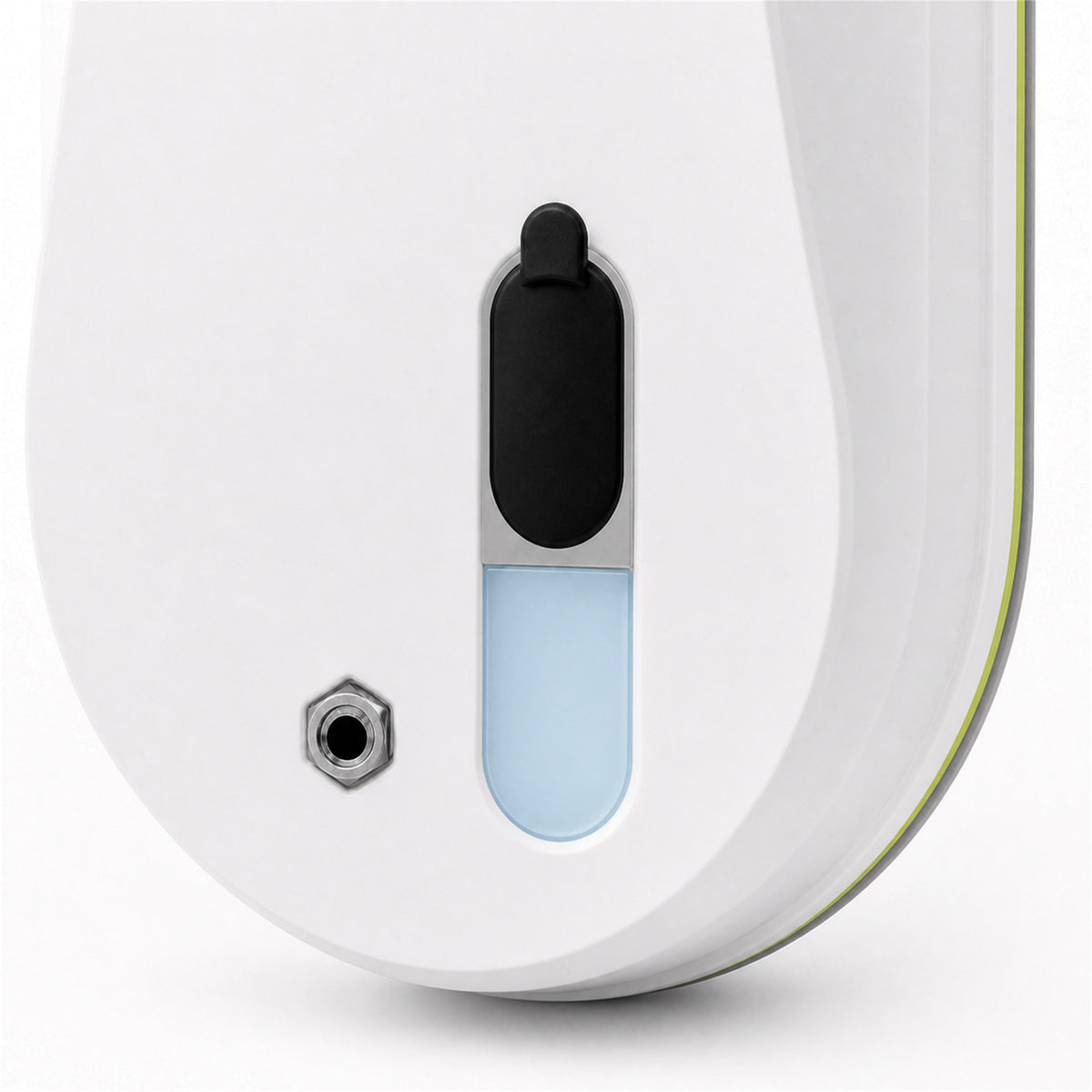 Détail du réservoir visible et du connecteur d'alimentation du robot lave-vitres Lucéa