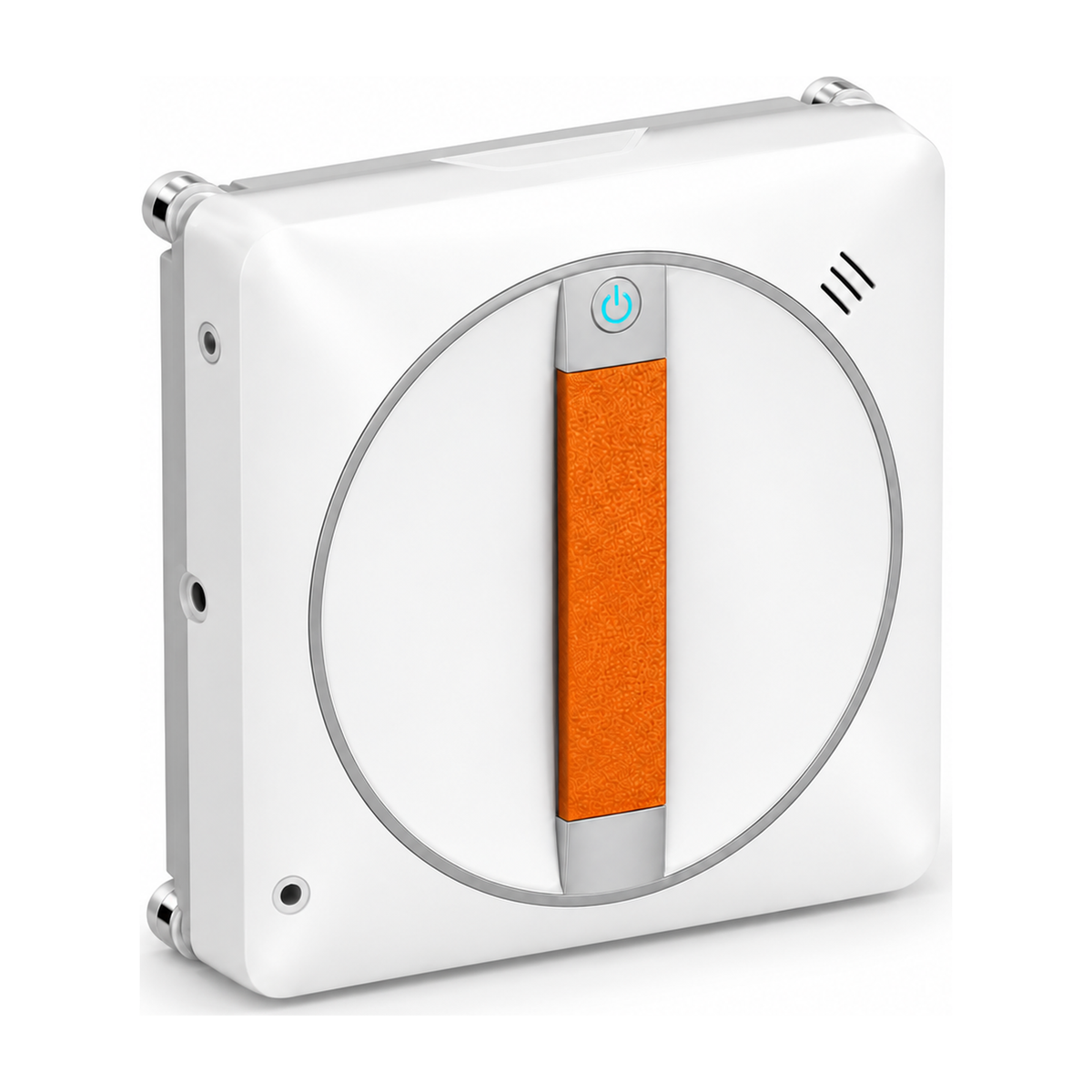 Robot lave-vitres Novéa carré blanc et orange, vu de trois quarts