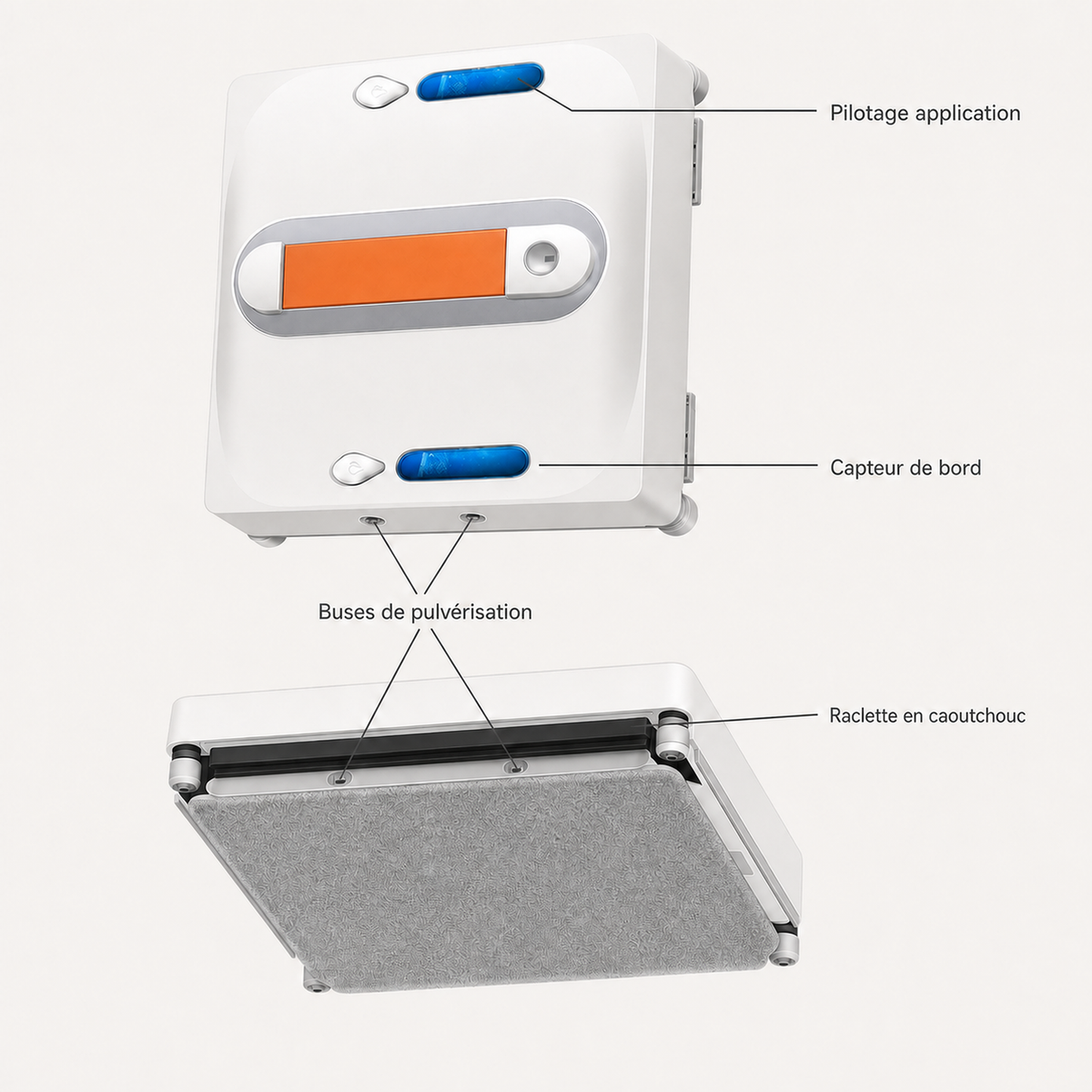 Robot lave-vitres Althéa — vue annotée des composants