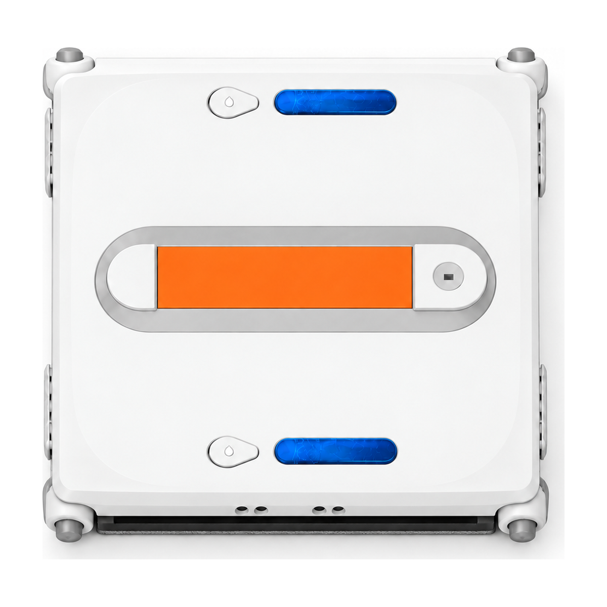 Robot lave-vitres Althéa, carré blanc et orange, vu de dessus