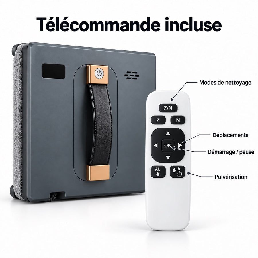 Télécommande du robot lave-vitres Aqualis et commandes principales