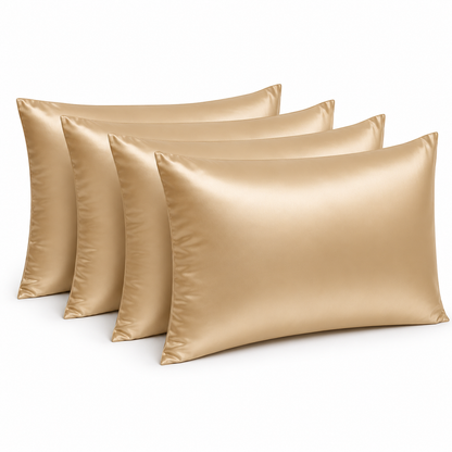 Nocève — Pack 4 taies d'oreiller en soie 22 momme — coloris Champagne
