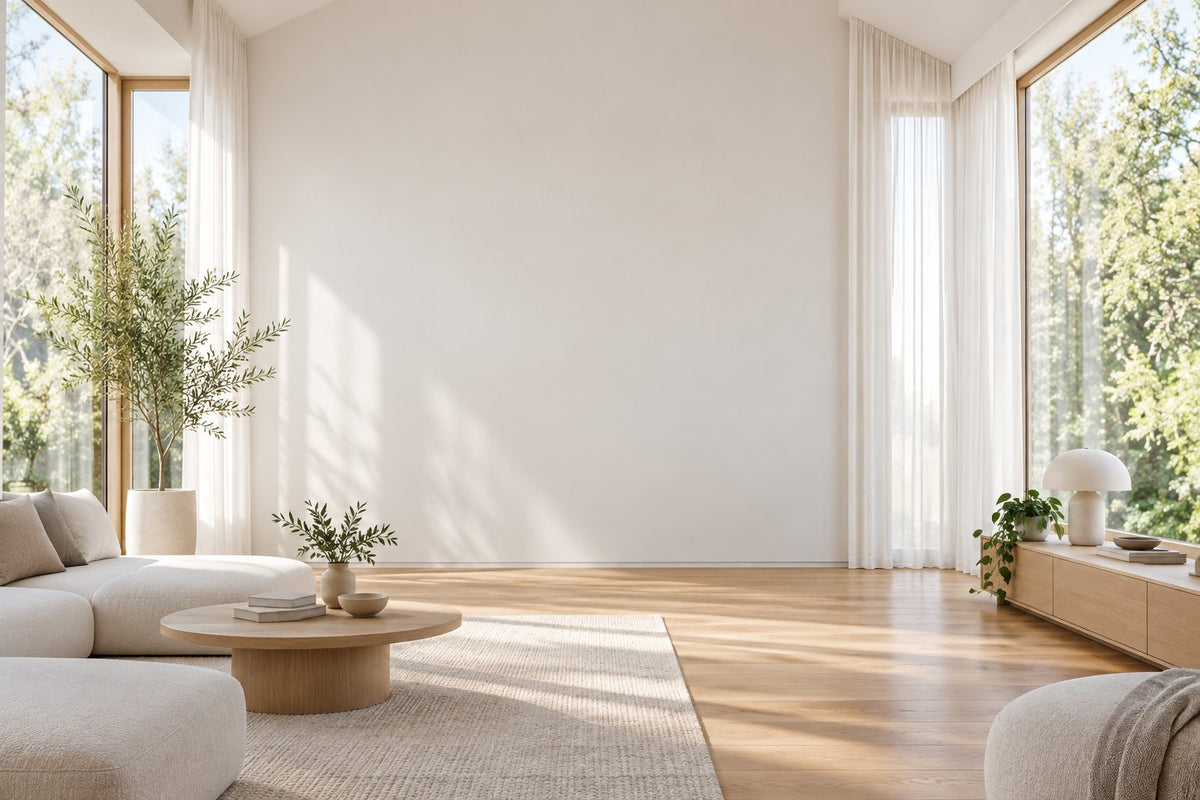 Grand séjour lumineux avec deux baies vitrées en angle