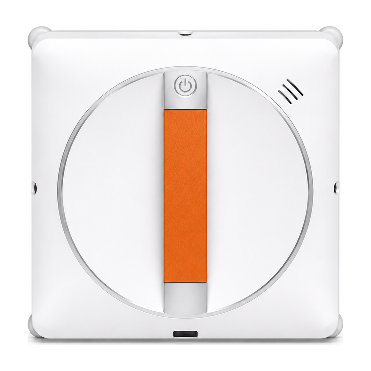 Robot lave-vitres Novéa, carré blanc et orange, vu de dessus