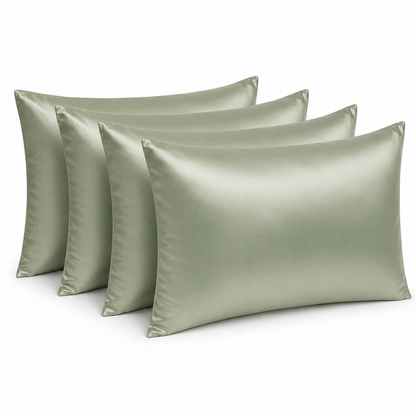 Nocève — Pack 4 taies d'oreiller en soie 22 momme — coloris Vert sauge
