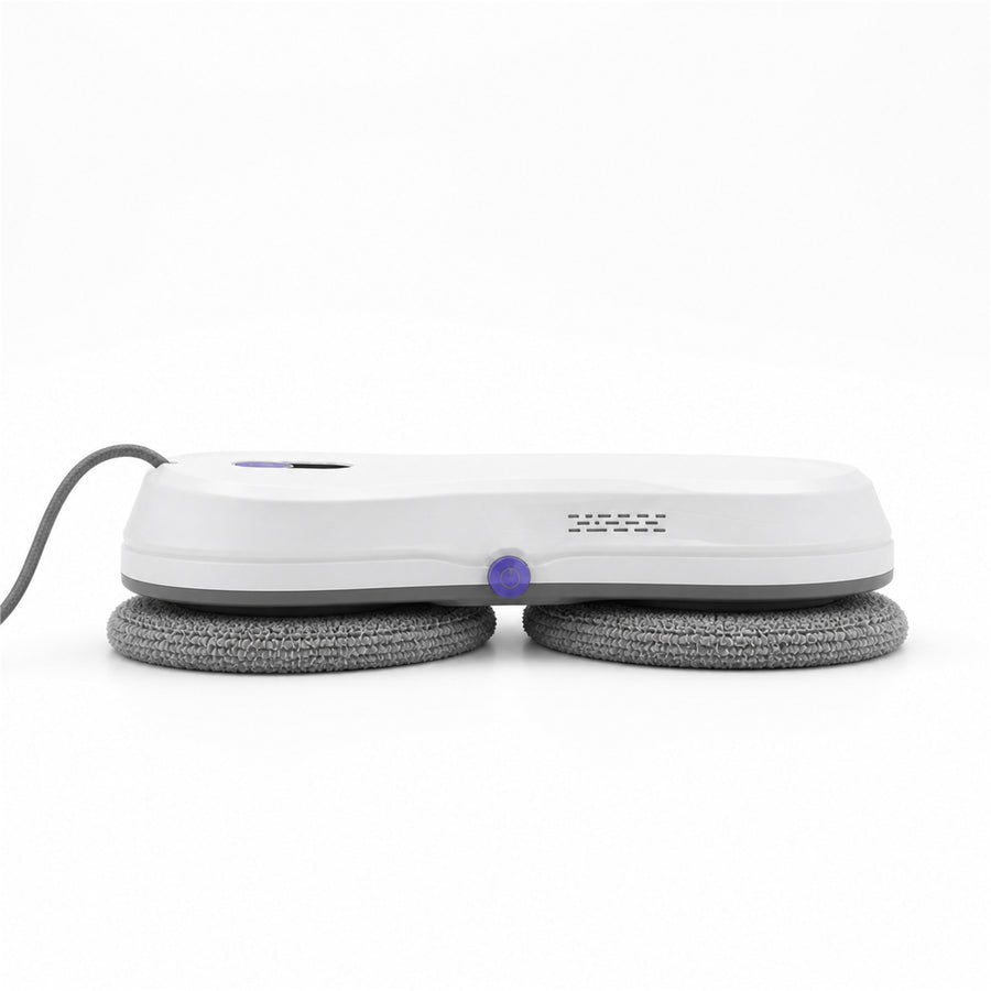 Robot lave-vitres Veléa Nocève vu de profil, deux disques microfibres