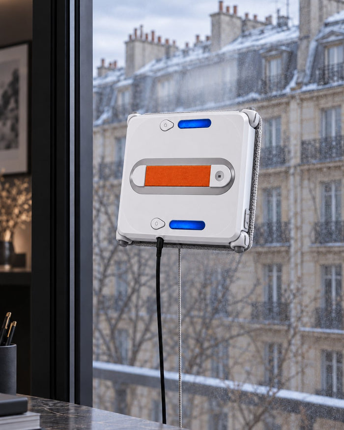 Althéa — Robot lave-vitres carré au travail sur une fenêtre